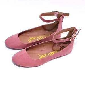 Qupid Faux Suede Pink Ankle Ballet Flats